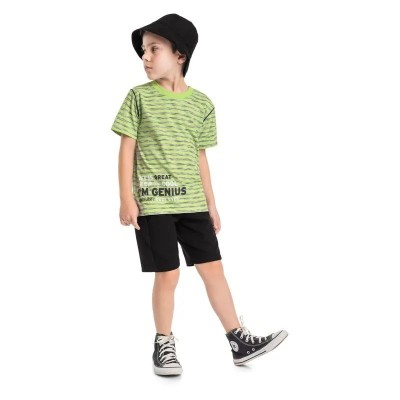 T-shirt Garçon en Fil Teint Demi-Maille avec Motifs 3D