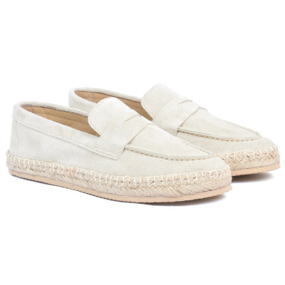 Mocassin espadrille en daim beige 100 % cuir pour homme - Réf. EMC001-DBG