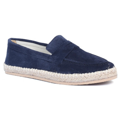 Mocassin espadrille homme en daim bleu marine 100 % cuir - Réf. EMC001-DBLM