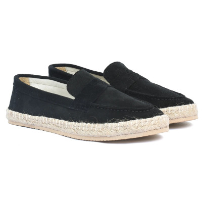 Mocassin espadrille homme en daim noir 100 % cuir - Réf. EMC001-DN