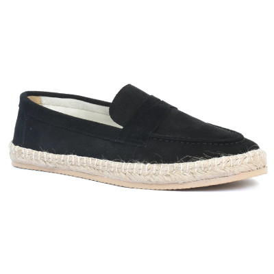 Mocassin espadrille homme en daim noir 100 % cuir - Réf. EMC001-DN