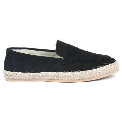 Mocassin espadrille homme en daim noir 100 % cuir - Réf. EMC001-DN