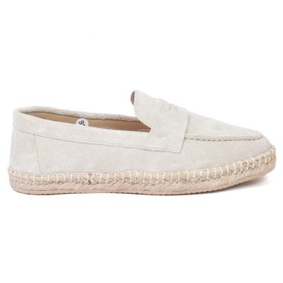 Mocassins espadrilles femme en 100 % cuir beige fabriqués à la main EMC100-DBG