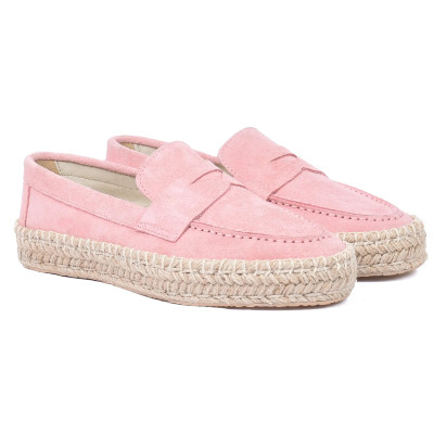 Mocassins femme plateforme en cuir rose EMC101-DRO
