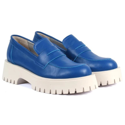 MOCASSIN FEMME CUIR BLEU