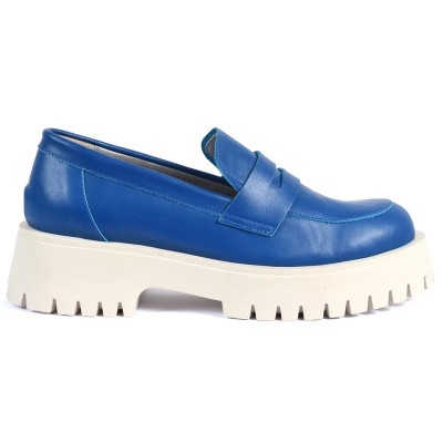 MOCASSIN FEMME CUIR BLEU