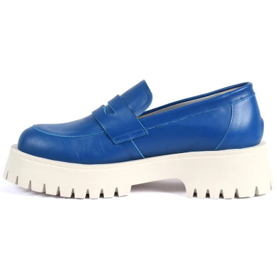 MOCASSIN FEMME CUIR BLEU
